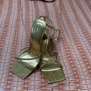 Sparkle gold glitter sandal evening heels prom wedding party cocktail hour shoes